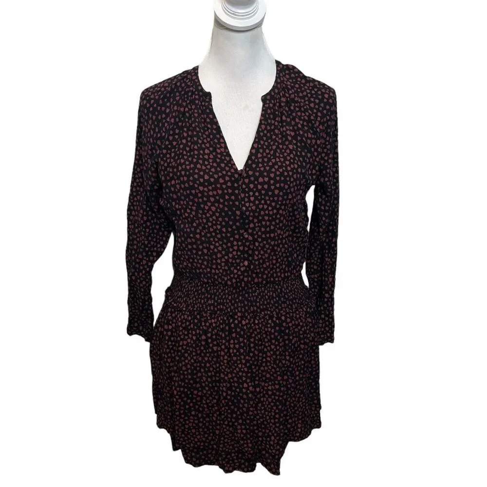 RAILS Jasmine Mini Dress Women's Size Small Olive Speckled Smocked Waist Split N